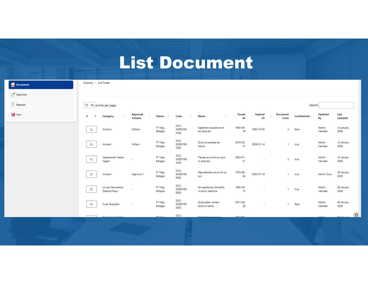 OranD list document screen