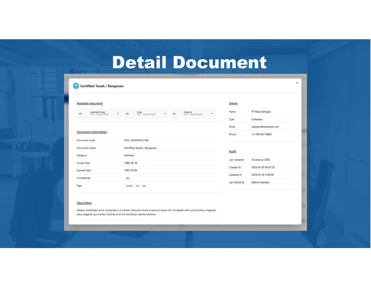 OranD detail document screen